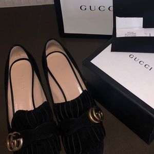 Gucci Marmont Suede Mid-Heel Pump Size 37 with Box